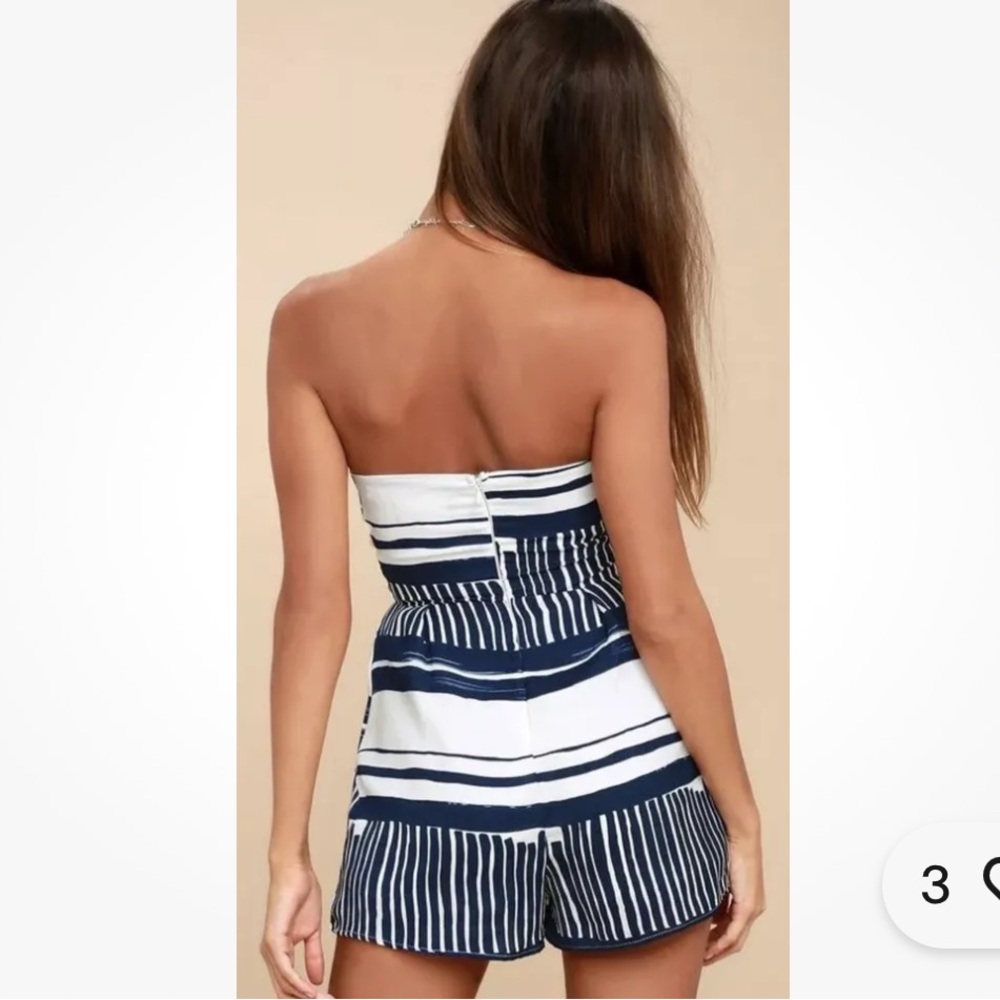 NWT Lulus Delphi Romper Playsuit Blue White Striped Tie Front Strapless Size L - Picture 5 of 9